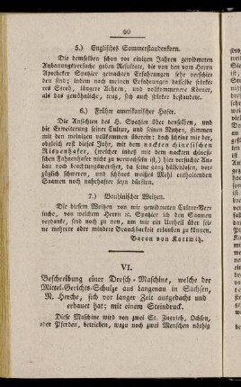 VI. Beschreibung einer Dresch-Maschine, welche der Mittel-Gerichts-Schulze aus Langenau in Sachsen, N. Herche, sich vor langer Zeit ausgedacht und erbauet hat; mit einem Steindruck