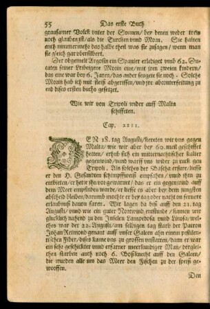 Wie wir von Tripoli wider auff Malta schiffeten. Cap. XXII.