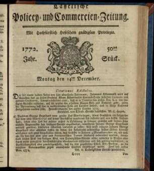 50tes Stueck, Montag den 14ten December 1772