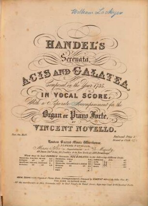 Handel's serenata, Acis and Galatea