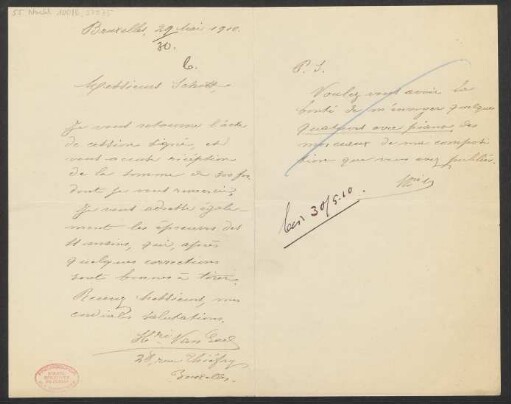 Brief an B. Schott's Söhne : 29.05.1910