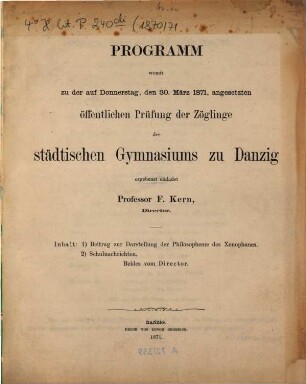 Programm des Städtischen Gymnasiums zu Danzig : für das Schuljahr Ostern .... 1870/71
