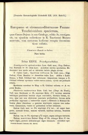 Europaeae et circummediterraneae Faunae Tenebrionidum specierum