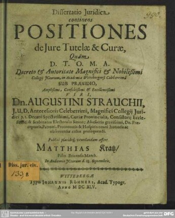 Positiones de jure tutelae et curae
