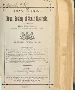 Transactions of the Royal Society of South Australia : incorporating the Records of the South Australian Museum. 13. 1889/90