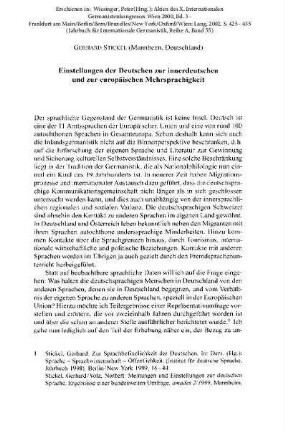 Einstellungen der Deutschen zur innerdeutschen und zur europäischen Mehrsprachigkeit