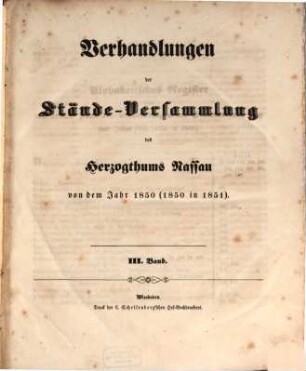 Verhandlungen der Ständeversammlung des Herzogthums Nassau. 1851,3
