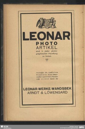 Werbung: Leonar Photo-Artikel, Leonar-Werke-Wandsbek, Arndt & Löwengard