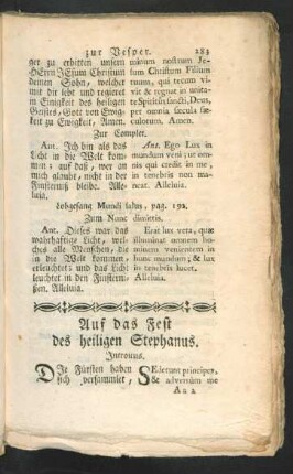 Auf das Fest des heiligen Stephanus