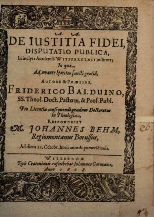 De iustitia fidei disputatio publica