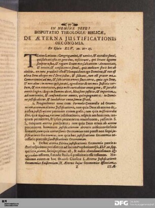 Disputatio Theologiae Biblicae, De Aeterna Justificationis Oeconomia.