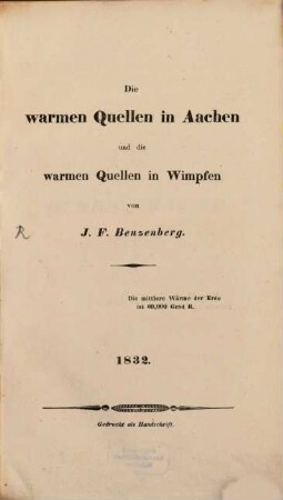 Die warmen Quellen in Aachen und die warmen Quellen in Wimpfen