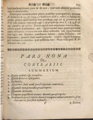 Pars Nona De Contrariis. Summarium.