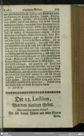 Die 13. Lection, Von dem vierdten Gebot