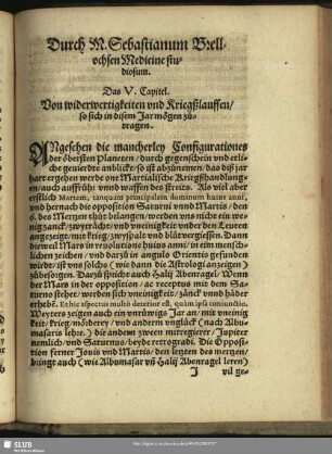 Das V. Capitel. Von widerwertigkeiten un Kriegßlauffen, so sich in disem Jar mögen zutragen