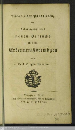 Theorie der Parallelen, als Ankündigung eines neuen Versuchs über das Erkenntnißvermögen