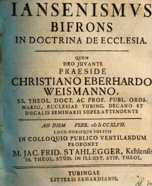 Iansenismvs Bifrons In Doctrina De Ecclesia