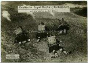 Schottische Soldaten auf Vorposten in Dünenlandschaft (Belgien?)