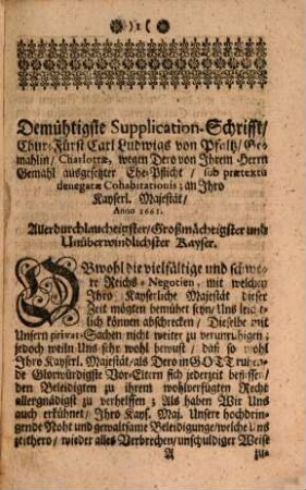 Die durch Unlust vergallete Lust des Ehelichen Lebens : In kurtzer Erzehlung fürgestellet an dem Exempel zweyer unglücklichen Gemahlinnen vom Chur-Fürstl. Hause Pfaltz ; Worinnen die Liebes-Intrigues der Baronesse von Degenfeld, und des ungewissenhafften Gewissens-Raths Langhansens Gottlose Händel zu befinden