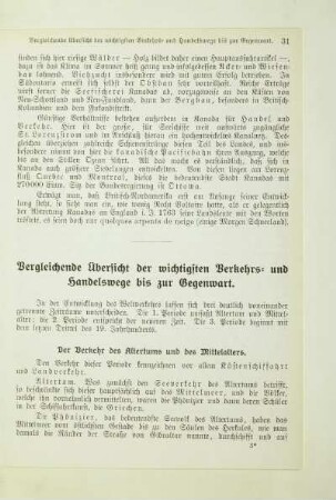 Vergleichende Übersicht der wichtigsten Verkehrs- und Handelswege bis zur Gegenwart