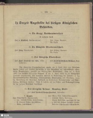 1) Derzeit Angestellte bei hiesigen königlichen Behörden