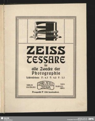 Werbung: Zeiss Tessare, Jena