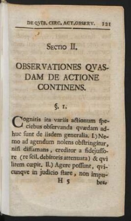Sectio II. Observationes Quasdam De Actione Continens