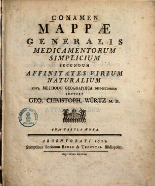 Conamen mappae generalis medicamentorum simplicium secundum affinitates virium naturalium : nova methodo geographica dispositorum