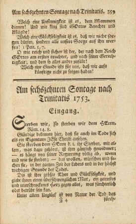 Am sechszehnten Sontage nach Trinitatis 1753