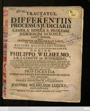 Tractatus, De Differentiis Processus Judiciarii Cameræ Imperii A Processu Judiciorum Saxoniæ, Caput Primum