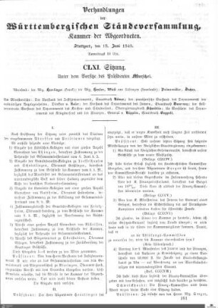 161. Sitzung, Stuttgart, 18.6.1849