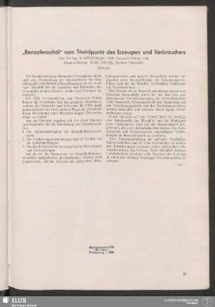 "Benzolwaschöl" vom Standpunkt des Erzeugers und Verbrauchers