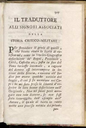 Il Traduttore Alli Signori Associati Della Storia Critico-Militare.