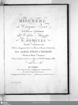 Miserere : à cinque voci col basso continuo