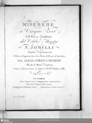 Miserere : à cinque voci col basso continuo