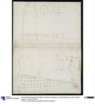 Diocletians Thermen, Grundrisse, Wasserleitungen, Aufrissskizzen