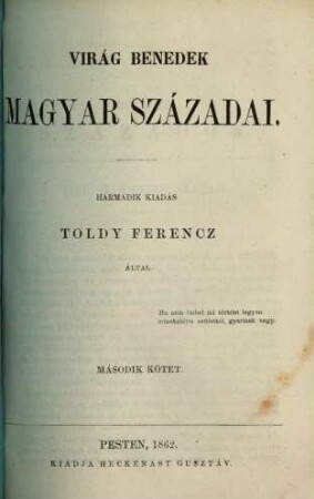 Magyar századok : Toldy Ferencz altal. 2