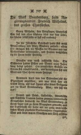 Die Mark Brandenburg, beim Regierungsantritt Friedrich Wilhelms, des großen Churfürsten.