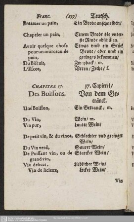 Chapitre 17. Des Boissons. 17. Capittel, Von dem Getränck
