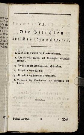 VII. Die Pflichten der Krankenwärterin.