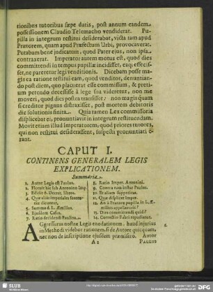 Caput I. Continens Generalem Legis Explicationem