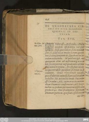 De Quadratura Circuli Seu Modo Reducendi Quadrati Ad Circulum. Tit. XVII.