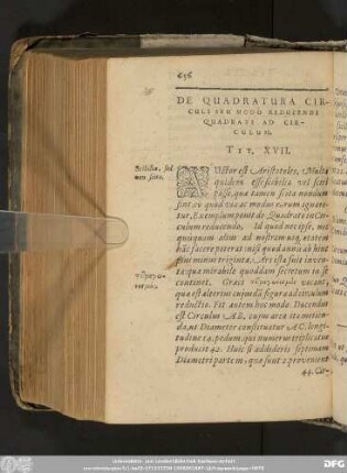 De Quadratura Circuli Seu Modo Reducendi Quadrati Ad Circulum. Tit. XVII.