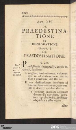Art. XVI. De Praedestinatione Et Reprobatione.