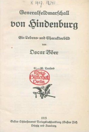 Generalfeldmarschall von Hindenburg