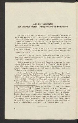 Aus der Geschichte der Internationalen Transportarbeiter-Föderation