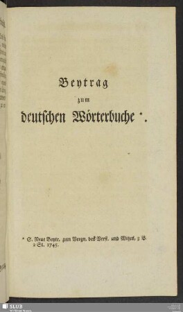 Beytrag zum deutschen Wörterbuche