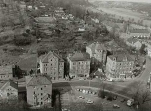 Meißen, Blick von der Burg auf die Kreuzung Meisa- und Leipziger Straße