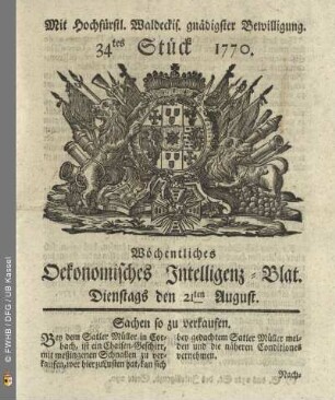 34tes Stueck, Dienstags den 21ten August 1770