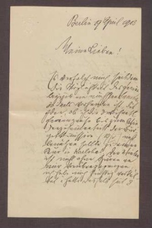 Schreiben von Constantin Fehrenbach, Berlin, an Elisabeth Rosset, Reflexionen über einen Kuraufenthalt in Karlsbad